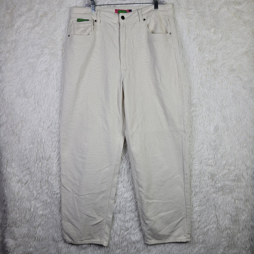 Empyre Corduroy Pants Women Size 14 White Tori‎ High Rise Y2K Baggy